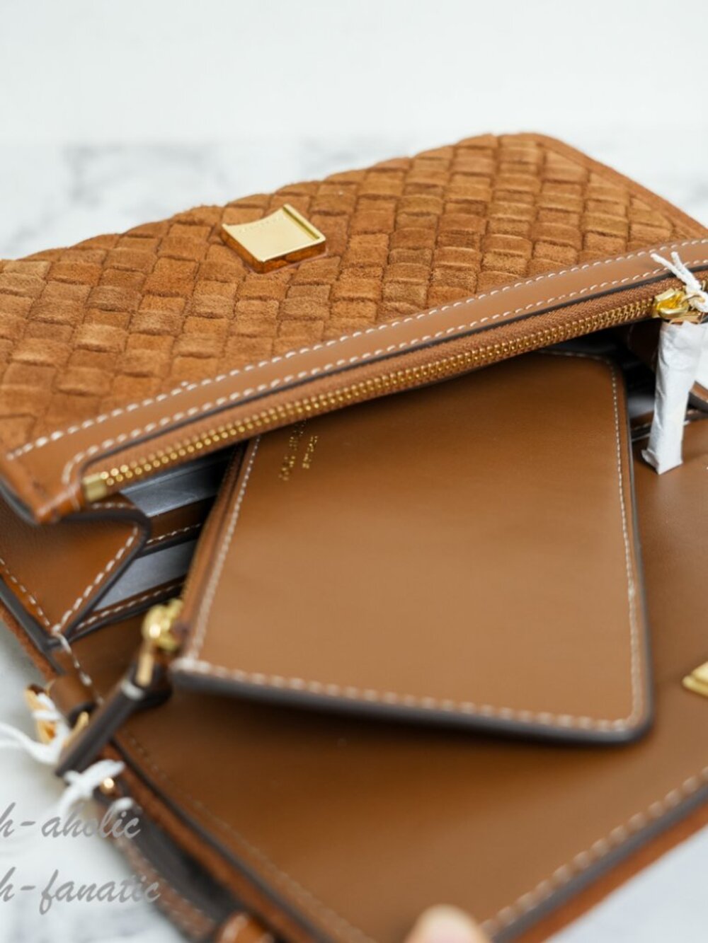 Tory Burch Thea Woven Suede Flat Wallet Crossbody in Chicory Brown NWT - Picture 12 of 16